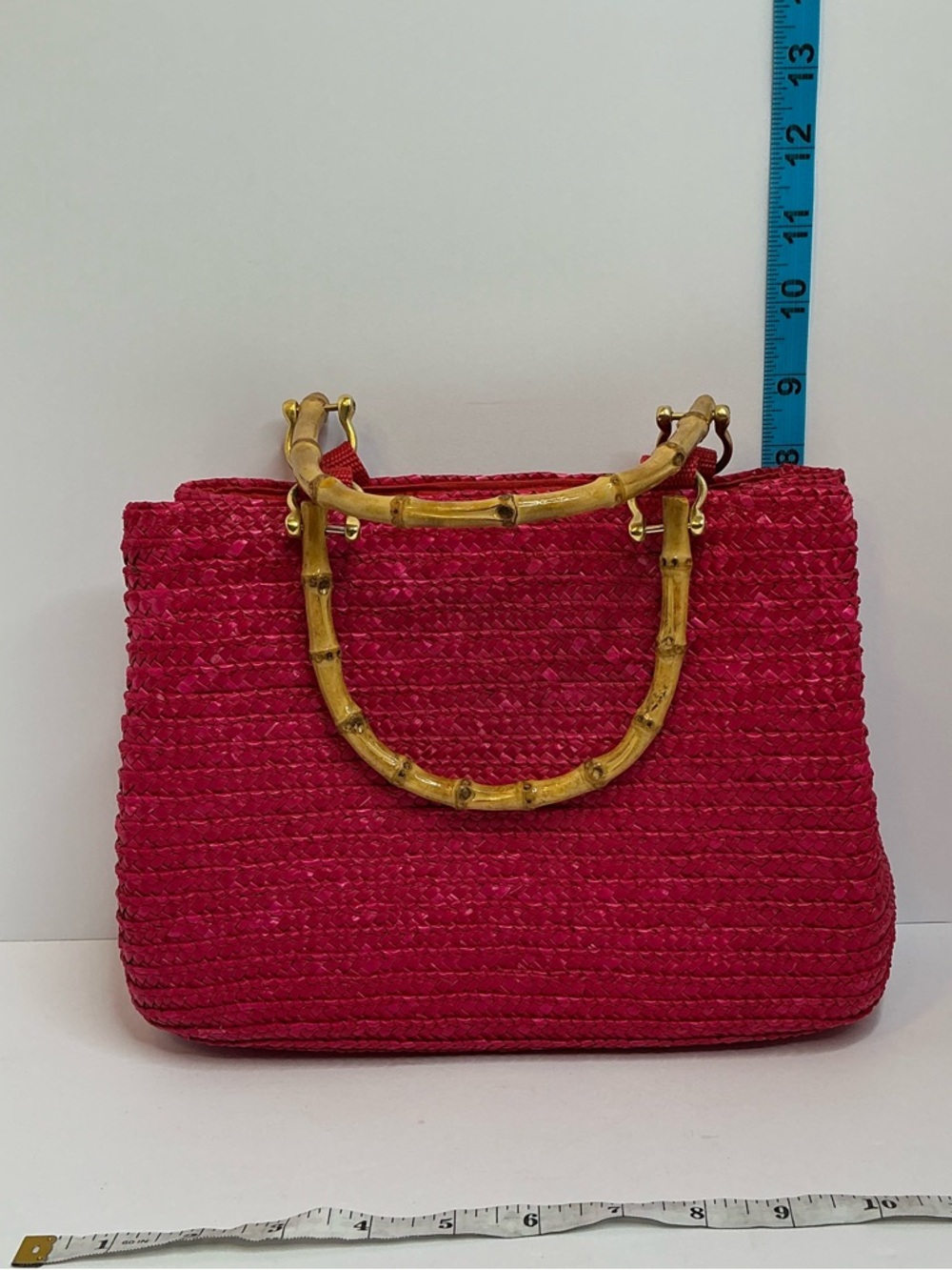 St. John's Bay Hot Pink Woven Tote with Bamboo-Style Handles